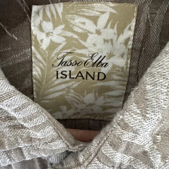 Tasso Elba Mens Linen Silk Blend Shirt XL Beige Brown Palm Leaves Button Up - Picture 4 of 7